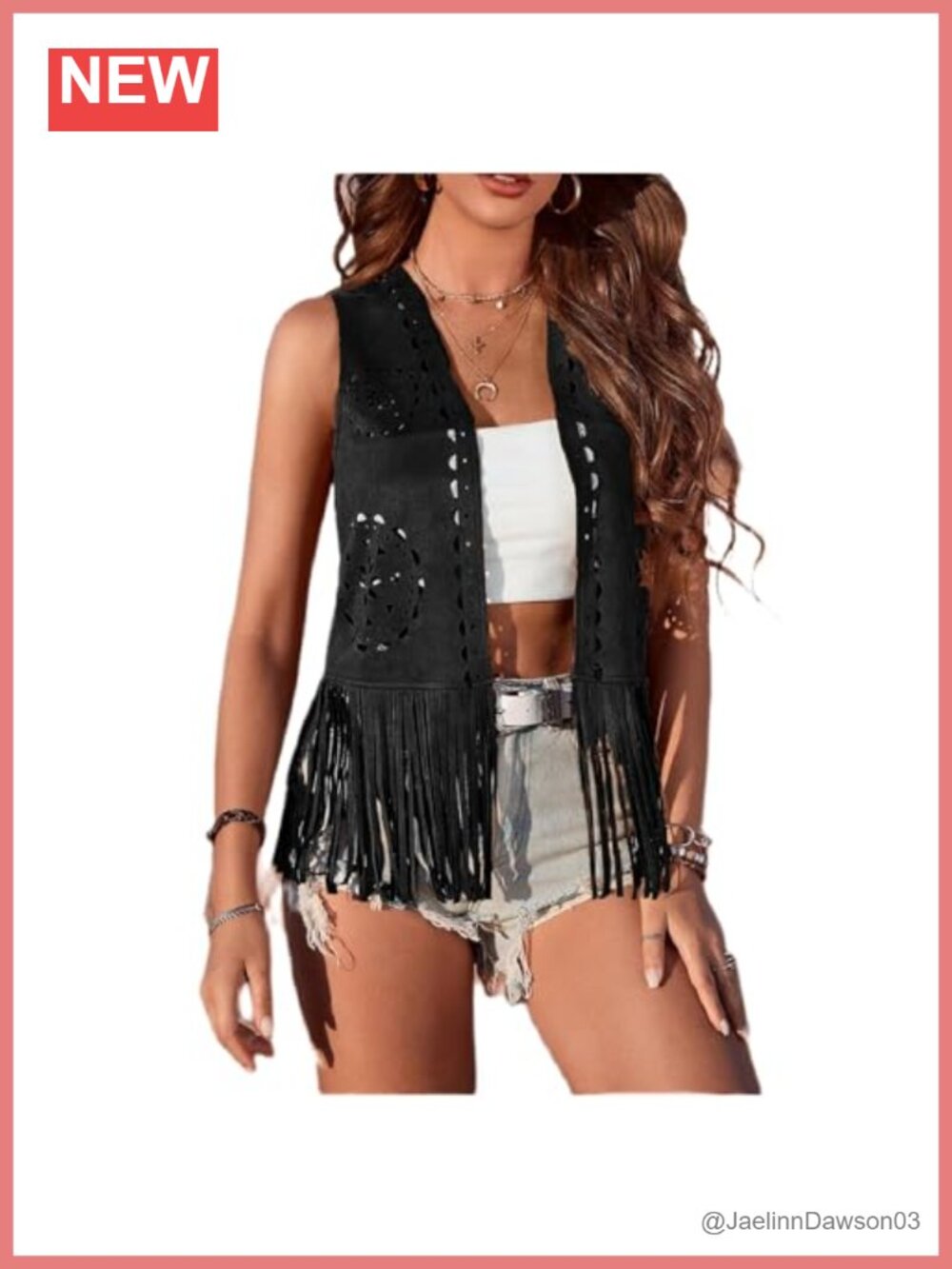 Faux Suede Fringe Vest Western Cowgirl Sleeveless Boho 70s Hippie Outwear